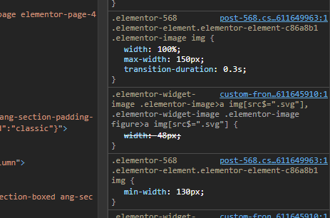 Set min-width in Elementor with selector img